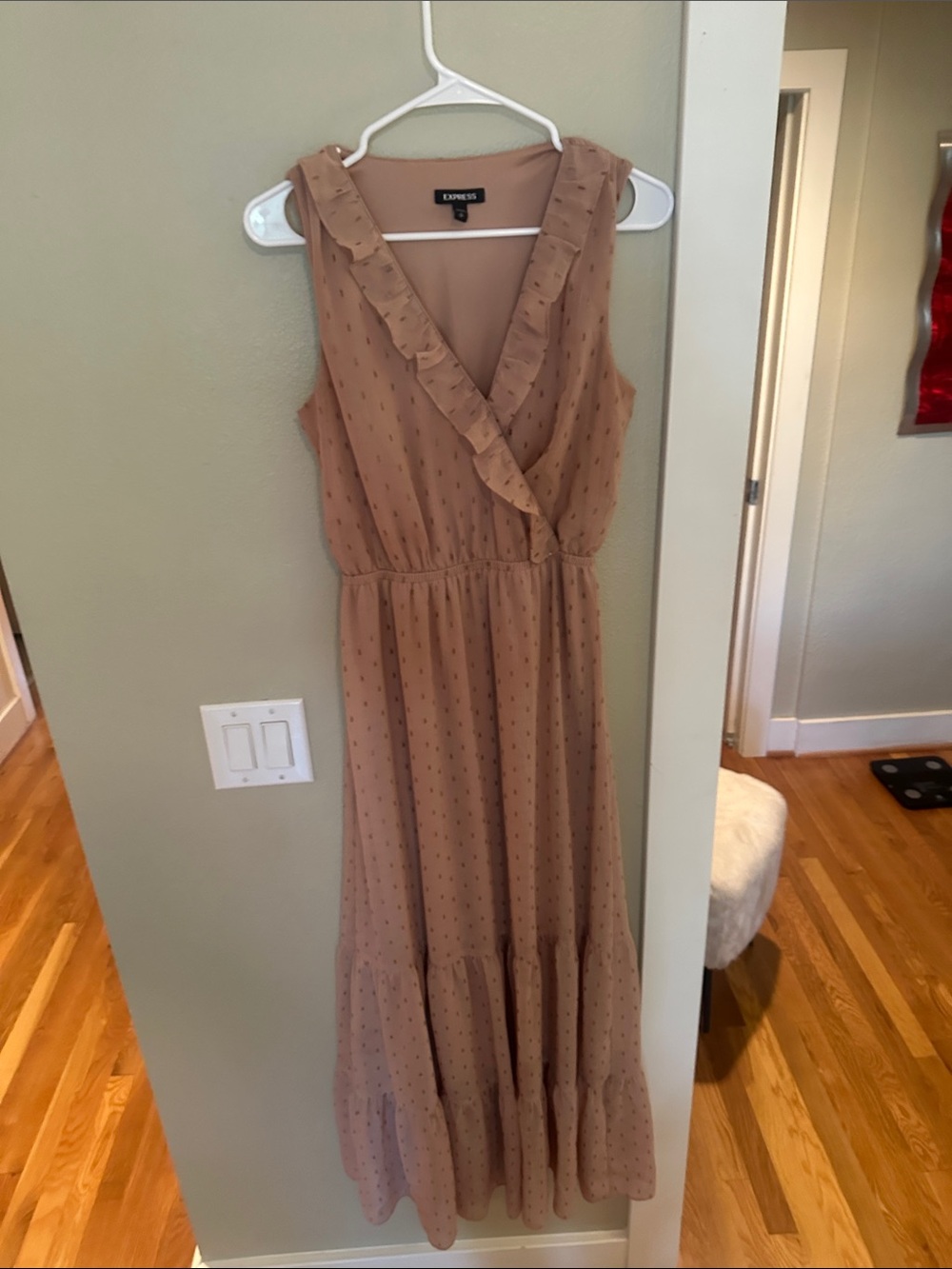 Express Sleeveless Ruffle Maxi Dress in Dusty Mauve